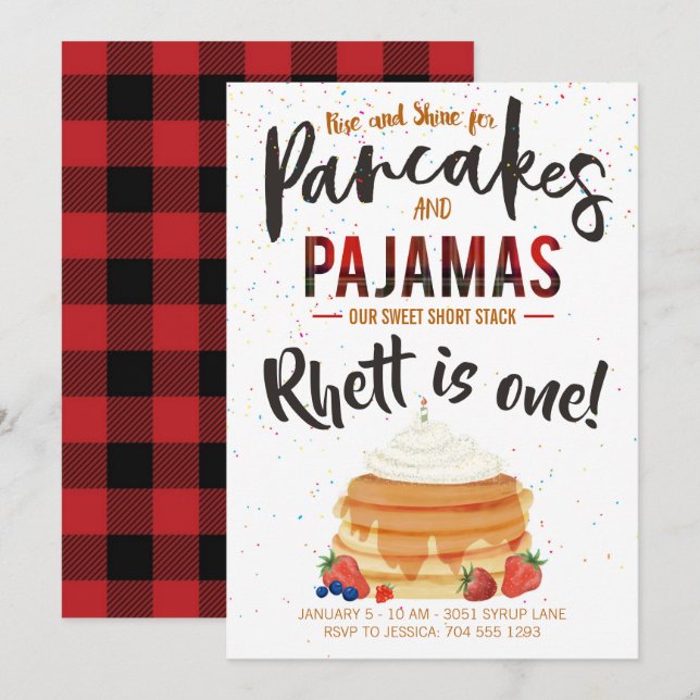 Inbjudan till pankor och pajamas födelsedag (Fram/baksida)