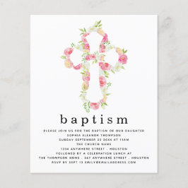 Inbjudan till papper Rosa Blommigt Kor Baptism Flygblad