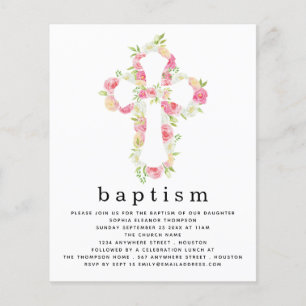 Inbjudan till papper Rosa Blommigt Kor Baptism Flygblad