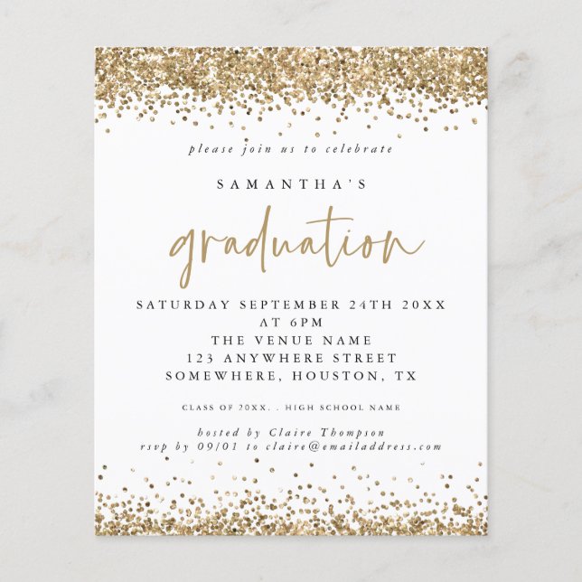 Inbjudan till pappra Guld Glitter Gräns i Studente Flygblad (Framsidan)