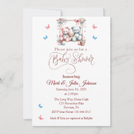 Inbjudan till par Bear and Butterfly Baby Shower