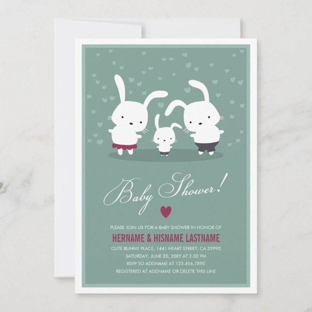 Inbjudan till Par Bebisar i Bunny Family (Framsida)