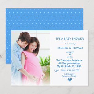 Inbjudan till par Photo Blue Baby Shower