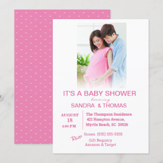 Inbjudan till par Photo Rosa Baby Shower