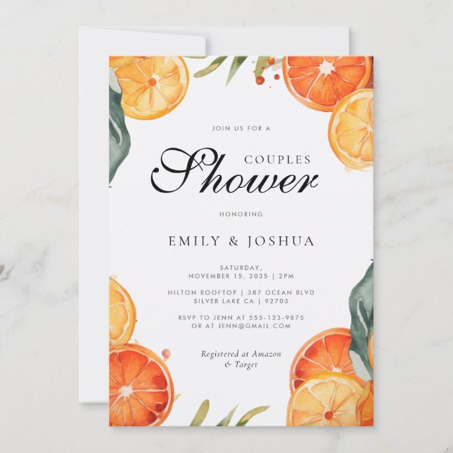 Inbjudan till par Shower Citrus Aperol Spritz (Framsida)