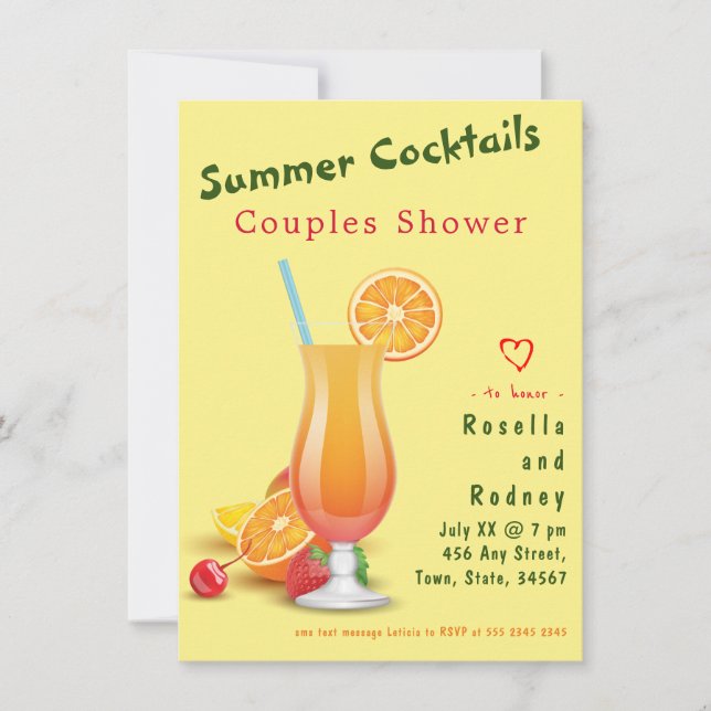 Inbjudan till par Shower Summer Cocktails (Framsida)