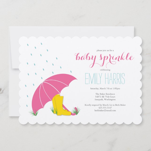 Inbjudan till paraply & Boots Baby Sprinkle Shower (Framsida)