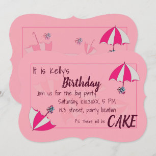 Inbjudan till paraplyer Rosa Birthday