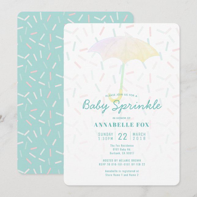 Inbjudan till Parbrella Mint Baby Sprinkle Shower (Fram/baksida)