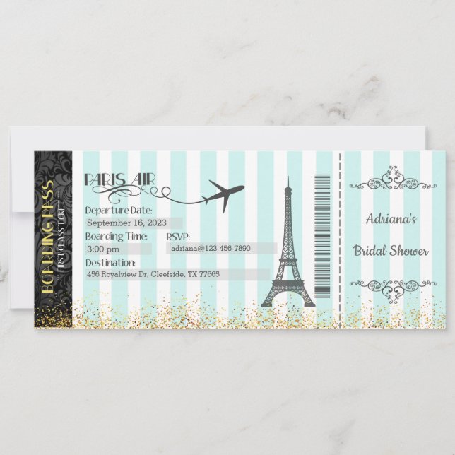 Inbjudan till Paris Boarding Pass, Födelsedag, Brö (Framsida)