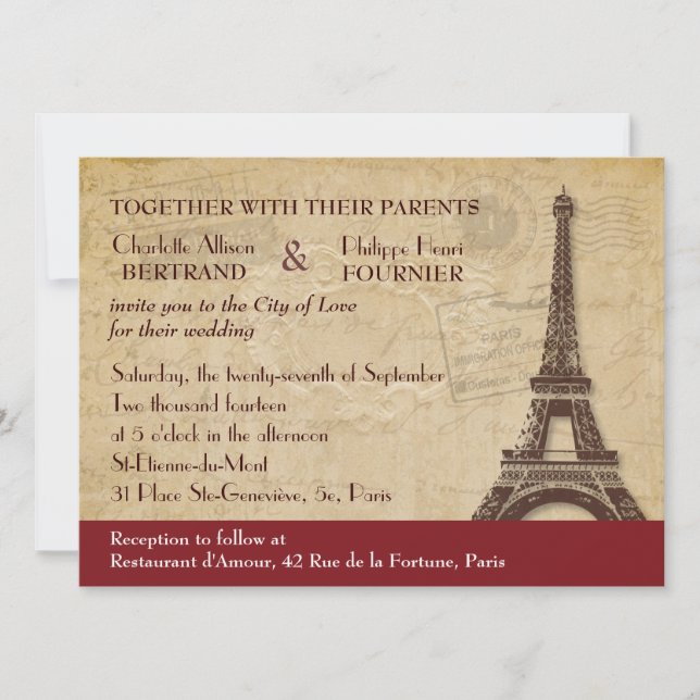 Inbjudan till Paris Destination Wedding (Framsida)