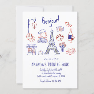 Inbjudan till Paris Eiffel Birthday Hand plockade