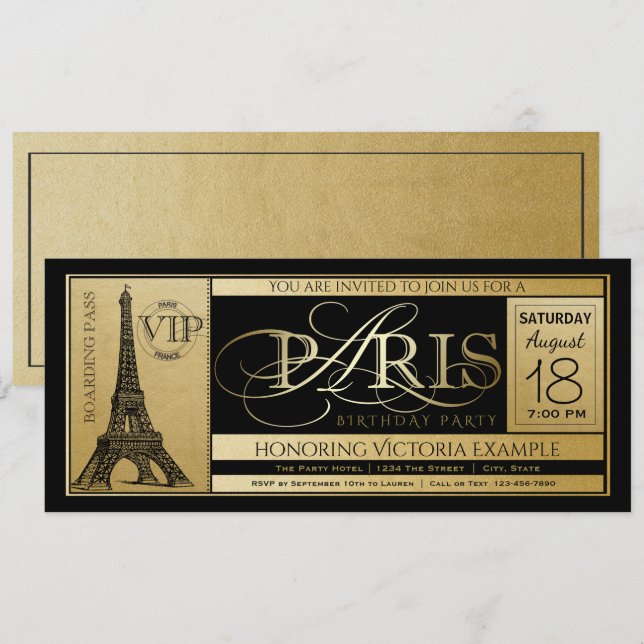 Inbjudan till Paris Födelsedagsfest inbjudan Bilje (Fram/baksida)