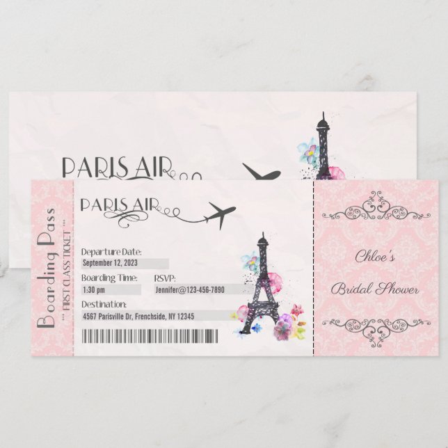 Inbjudan till Paris, inbjudan till ombordstigning, (Fram/baksida)