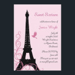 Inbjudan till parisisk födelsedag (rosa)<br><div class="desc">Ett högt,  elegant och statligt skript på Eiffel Torn och finare Fransk dekorerar denna parisiska inspirerade inbjudan. Denna inbjudan visas på den grundläggande pappra. Jag rekommenderar dock att linan papprare väger och struktur.</div>