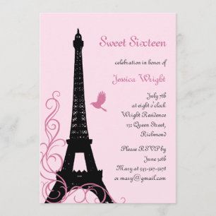 Inbjudan till parisisk födelsedag (rosa)