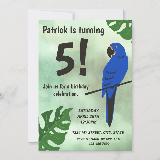 Inbjudan till Parrot-födelsedagen (Framsida)