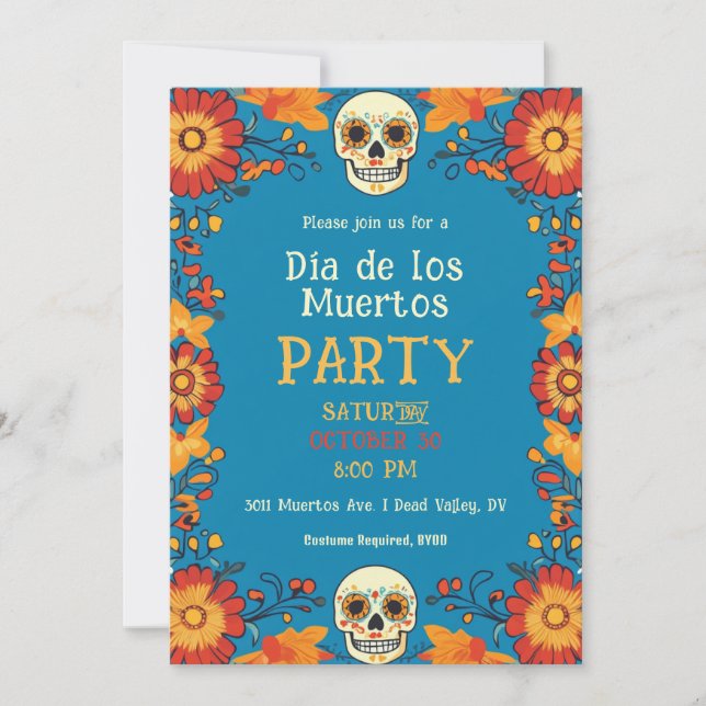💀 inbjudan till partiet Blue Día de Muertos (Framsida)