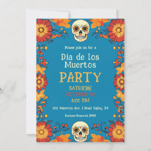 💀 inbjudan till partiet Blue Día de Muertos