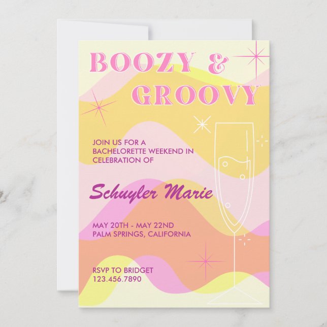 Inbjudan till partiet Boozy & Groovy Bachelorette (Framsida)