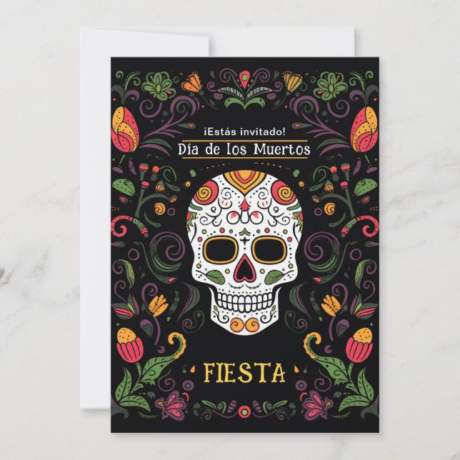 💀 inbjudan till partiet Colorful Día de Muertos (Framsida)