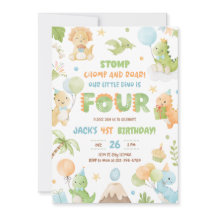 Inbjudan till partiet Dinosaur Four Boy 4e födelse