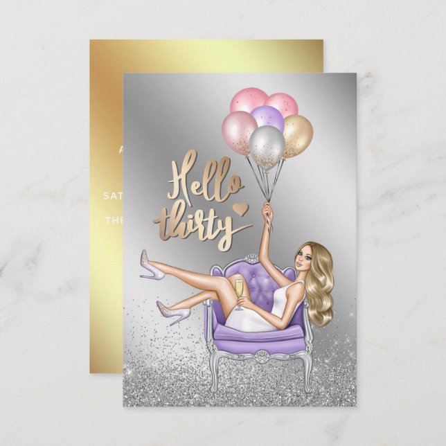 Inbjudan till partiet Girly 30års födelsedag (Fram/baksida)