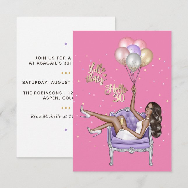 Inbjudan till partiet Girly 30års födelsedag (Fram/baksida)