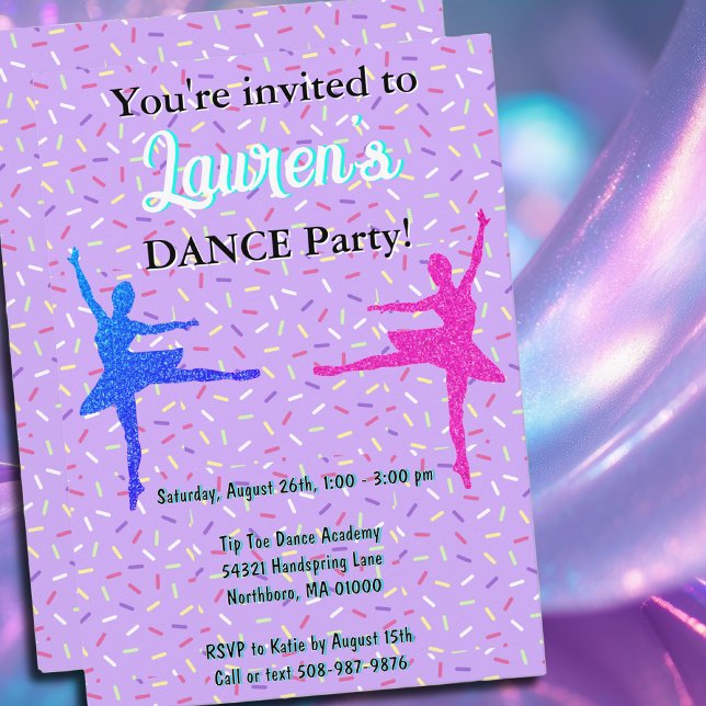 Inbjudan till partiet Lavender Glitter Ballerina D (dance party)