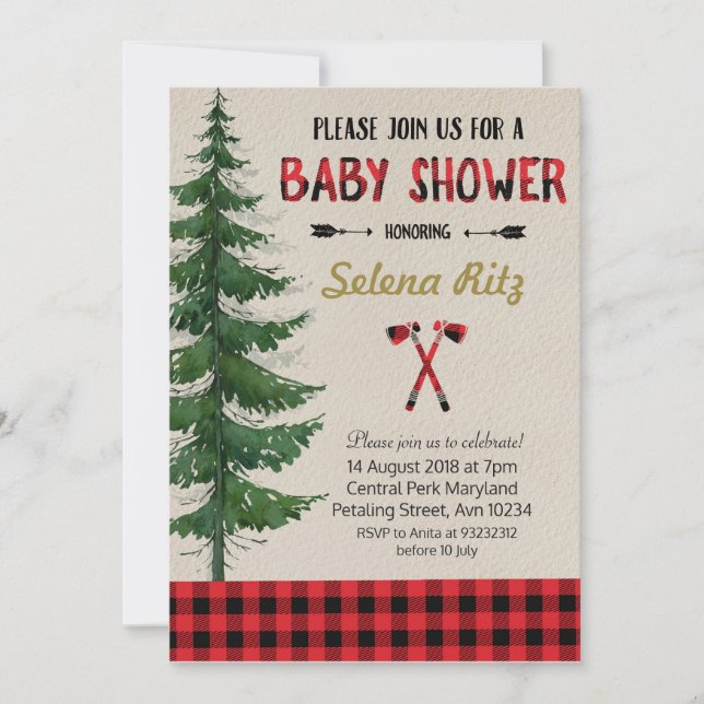 Inbjudan till partiet Lumberjack Baby Shower Party (Framsida)