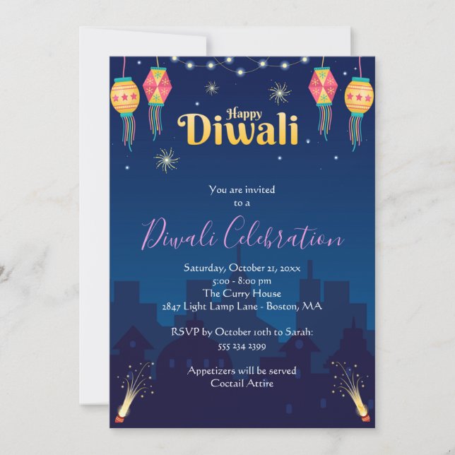 Inbjudan till partiet lycklig Diwali (Framsida)
