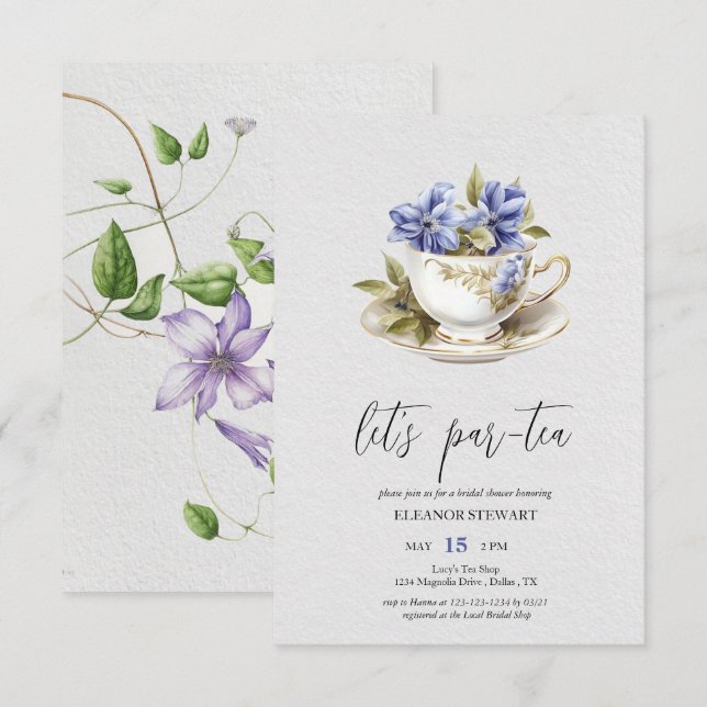 Inbjudan till partiet Par-Tea (Fram/baksida)