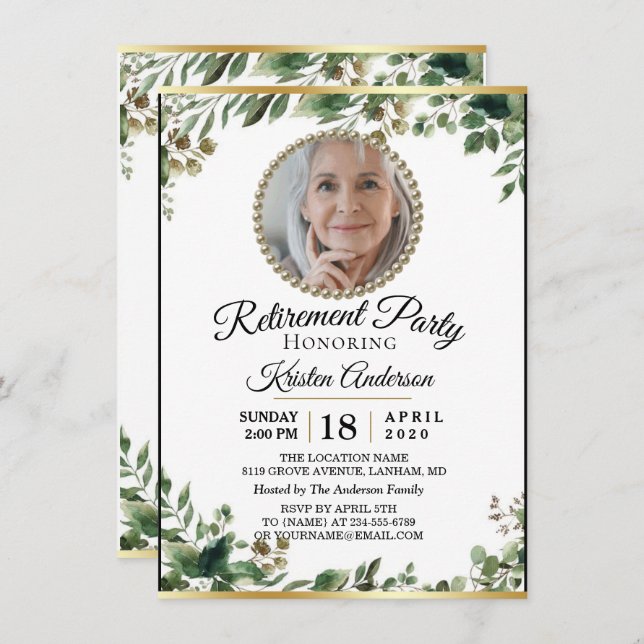 Inbjudan till partiet Pension i Luxury Eucalyptus (Fram/baksida)