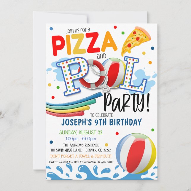 Inbjudan till partiet Pizza och Bassäng (Framsida)