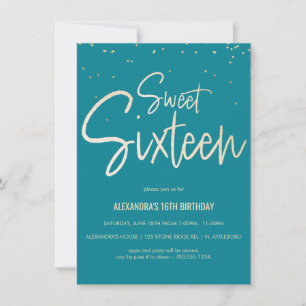 Inbjudan till partiet Sweet sixteen Teal & Guld