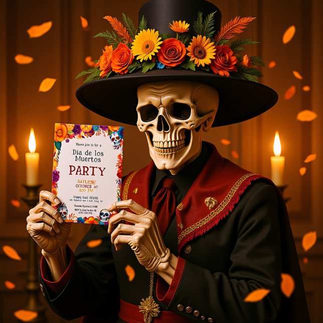 💀 inbjudan till partiet Watercolor Día de Muertos ( Watercolor Día de Muertos Party Invitation)