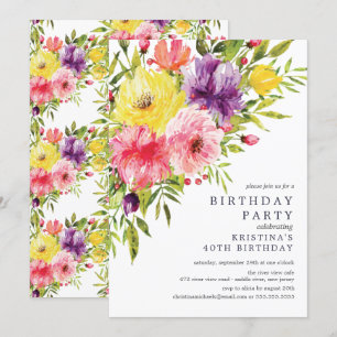Inbjudan till partiet Watercolor Vår FloralBirthda