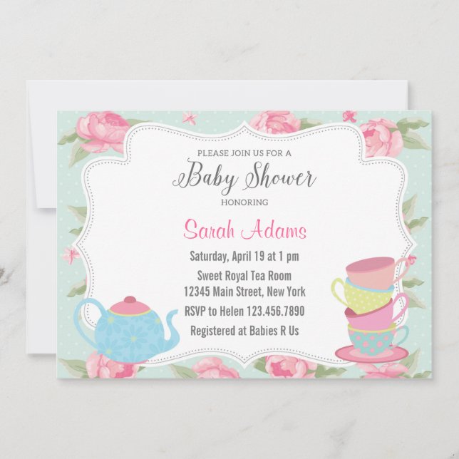 Inbjudan till Party-babyskor för Shabby chic Tea (Framsida)