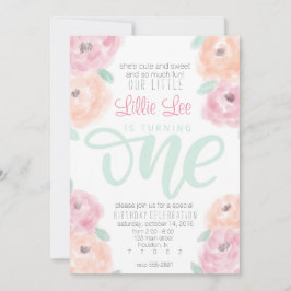 Inbjudan till party-blomman på första födelsedag