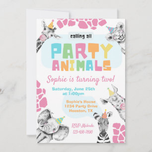 Inbjudan till party-djur Djurfödelsedag i Party