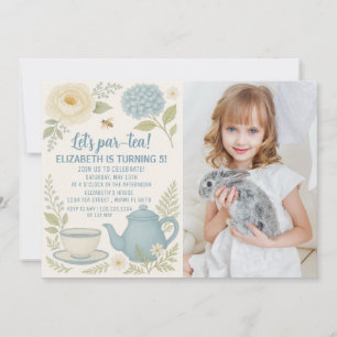 Inbjudan till Party-födelsedagen för Cute Blue Tea