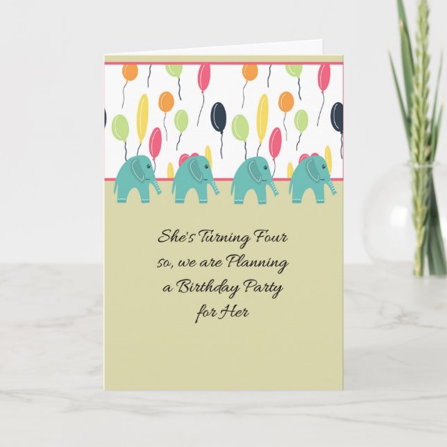 Inbjudan till Party för 4-årigt kvinnligt barn (Framsida)