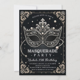 Inbjudan till Party i Masquuppad Black White Birth