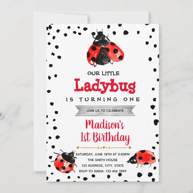 Inbjudan till party--kalkyl för cute ladybug (Framsida)
