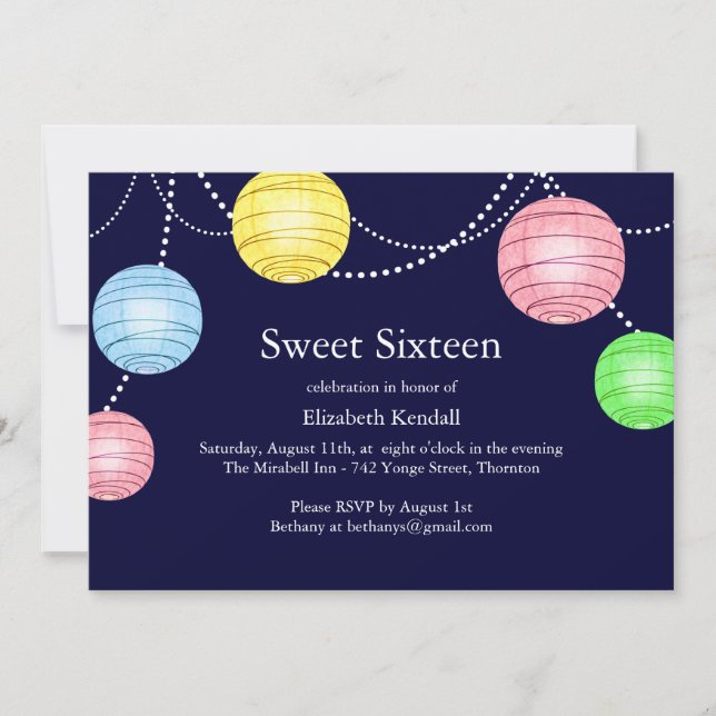 Inbjudan till Party Lantern Sweet 16 (Framsida)
