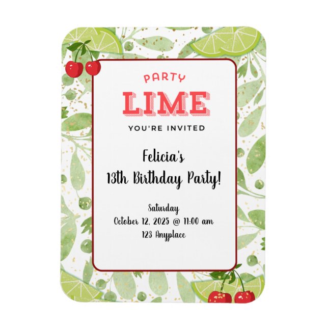 Inbjudan till Party "Lime" Magnet (Vertikal)