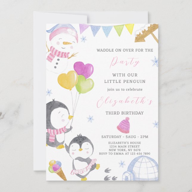 Inbjudan till party Penguin-födelsedagen (Framsida)
