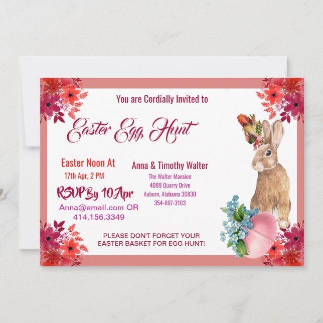 Inbjudan till påskägget Hunt Watercolor Blommigt B (Framsida)