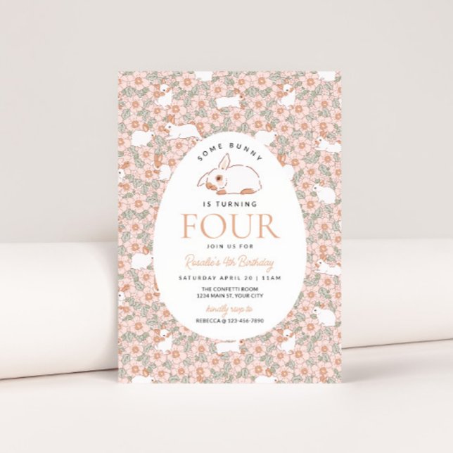 Inbjudan till påskhare Girls 4e födelsedagen (Easter Bunny Girls 4th Birthday Party Invite)