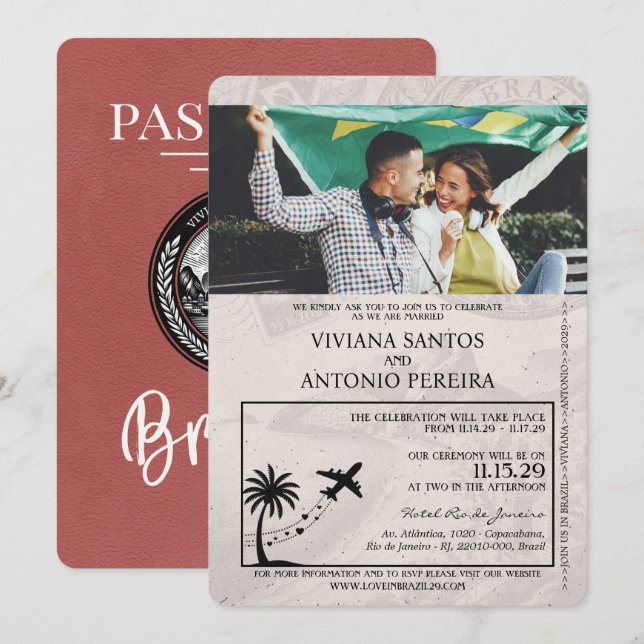 Inbjudan till pass för lätt Burgundy Brasilien-brö (Fram/baksida)